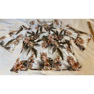 CATO 22W PLUS SIZE COLD SHOULDER WOMENS BLOUSE BEIGE TROPICAL NEW WITH TAGS